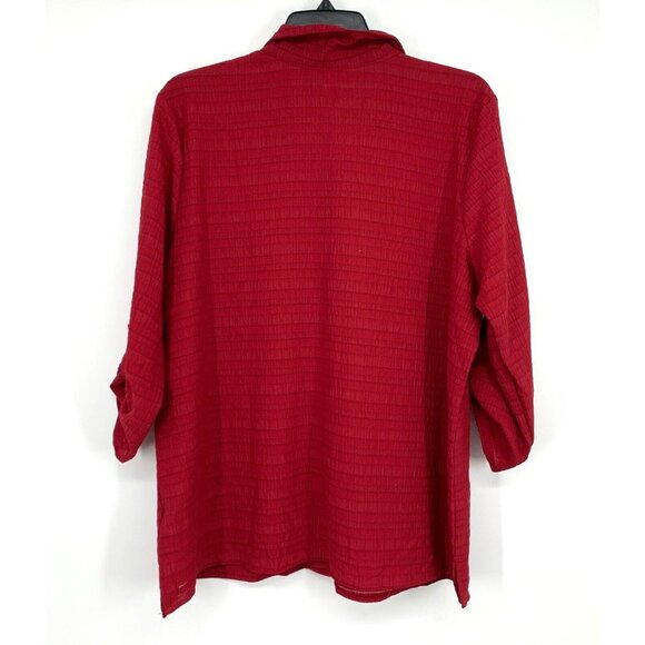 NY Collection Top Red Button Down Roll Tab 3/4 Sleeve NWT - Picture 8 of 10